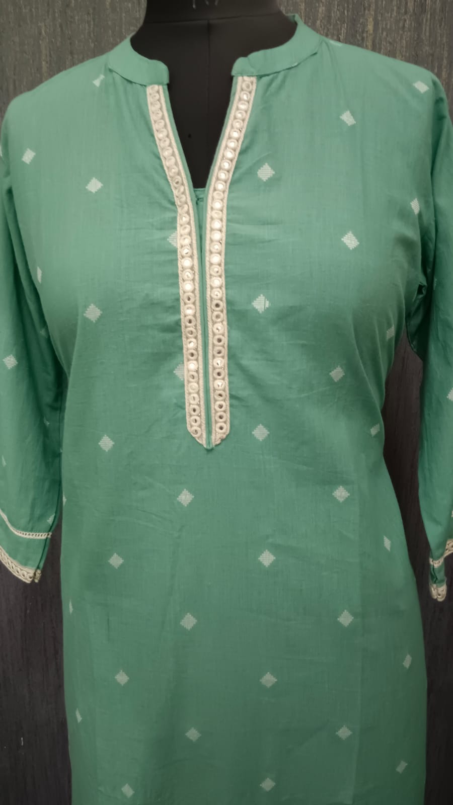 Pastel Green Mirror Trim Kurti - Image 3