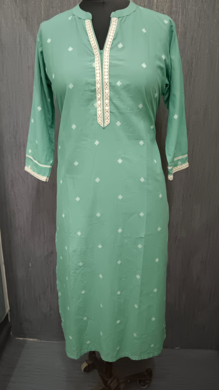 Pastel Green Mirror Trim Kurti
