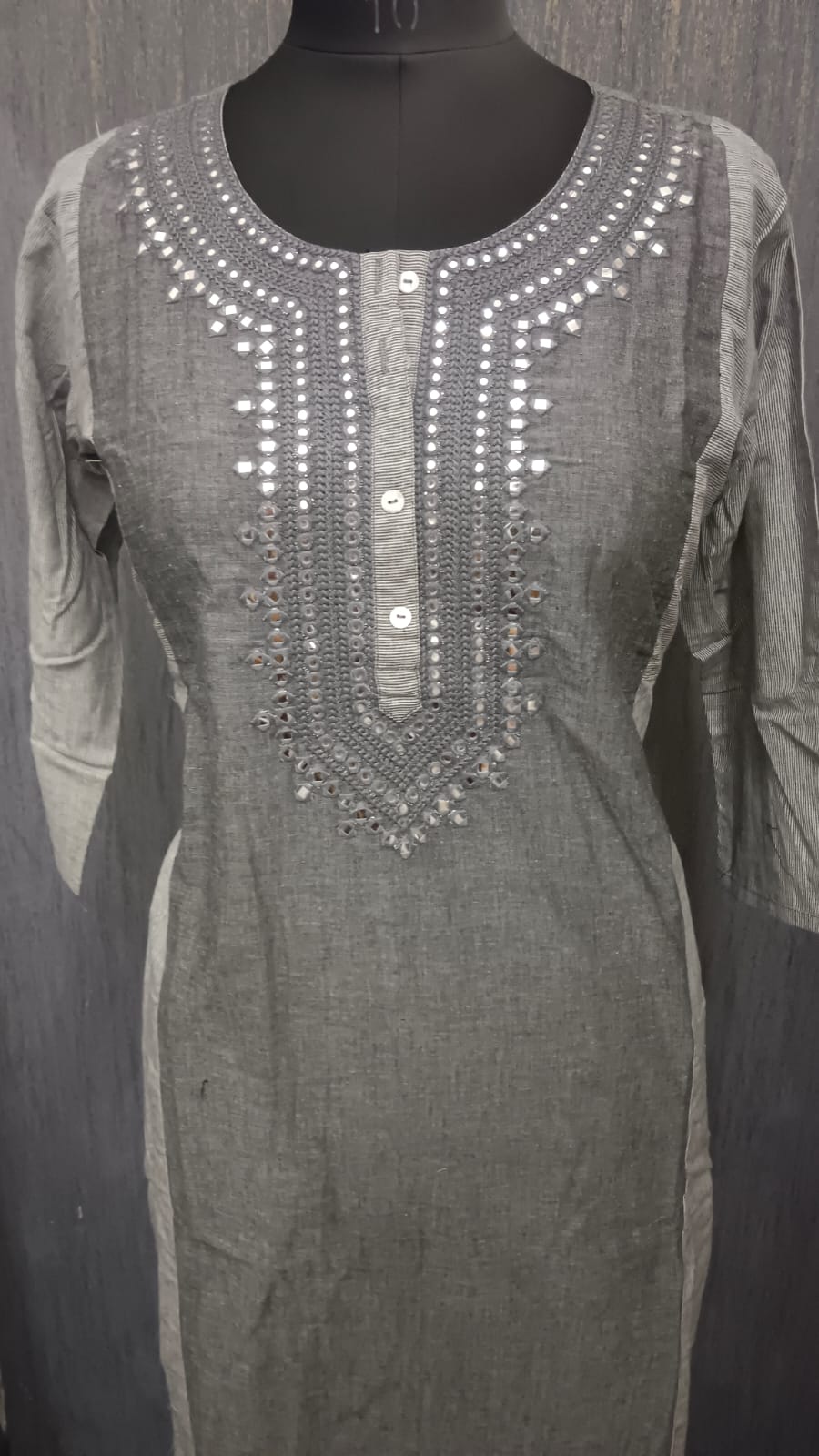 Charcoal Grey Mirror Work Kurti - Image 2