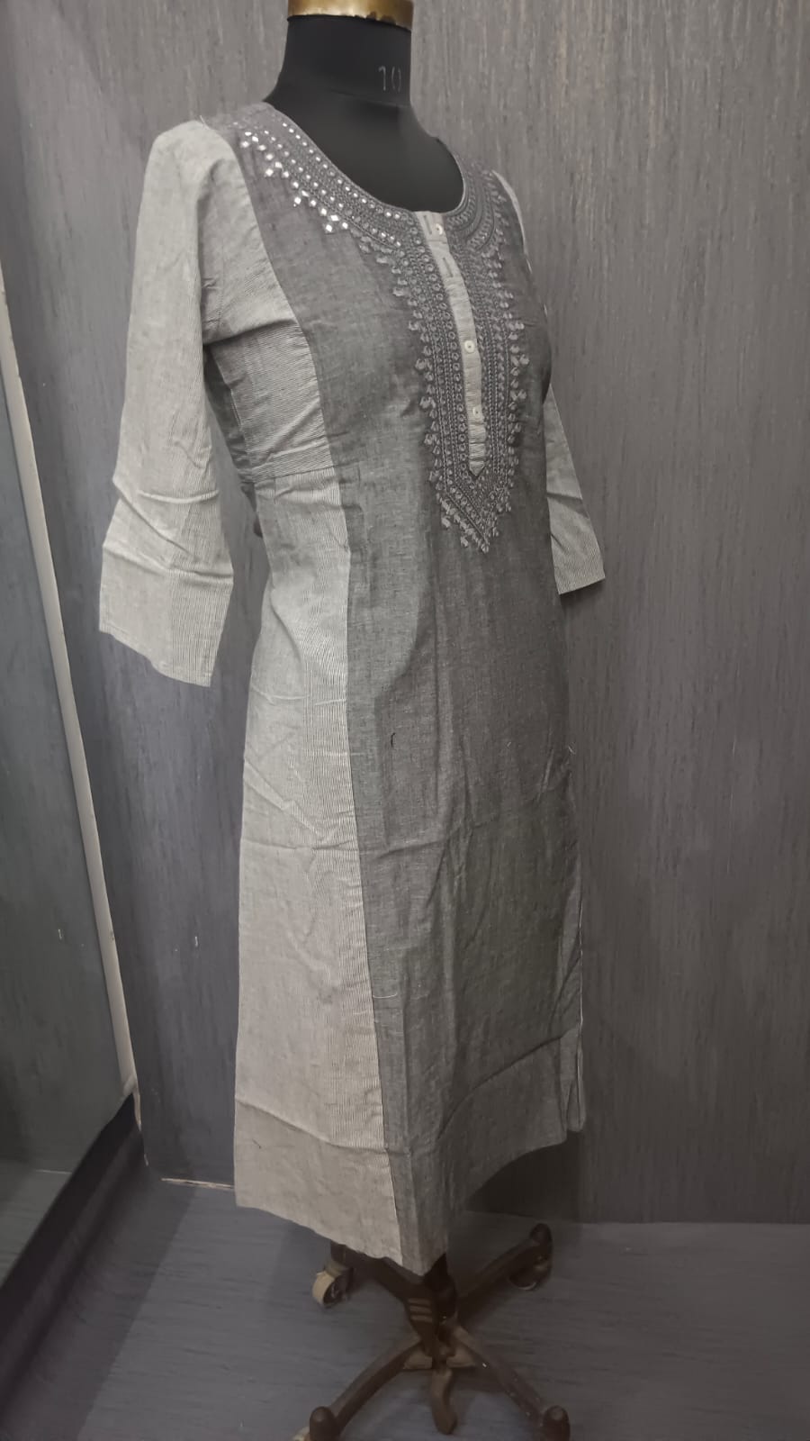 Charcoal Grey Mirror Work Kurti - Image 3