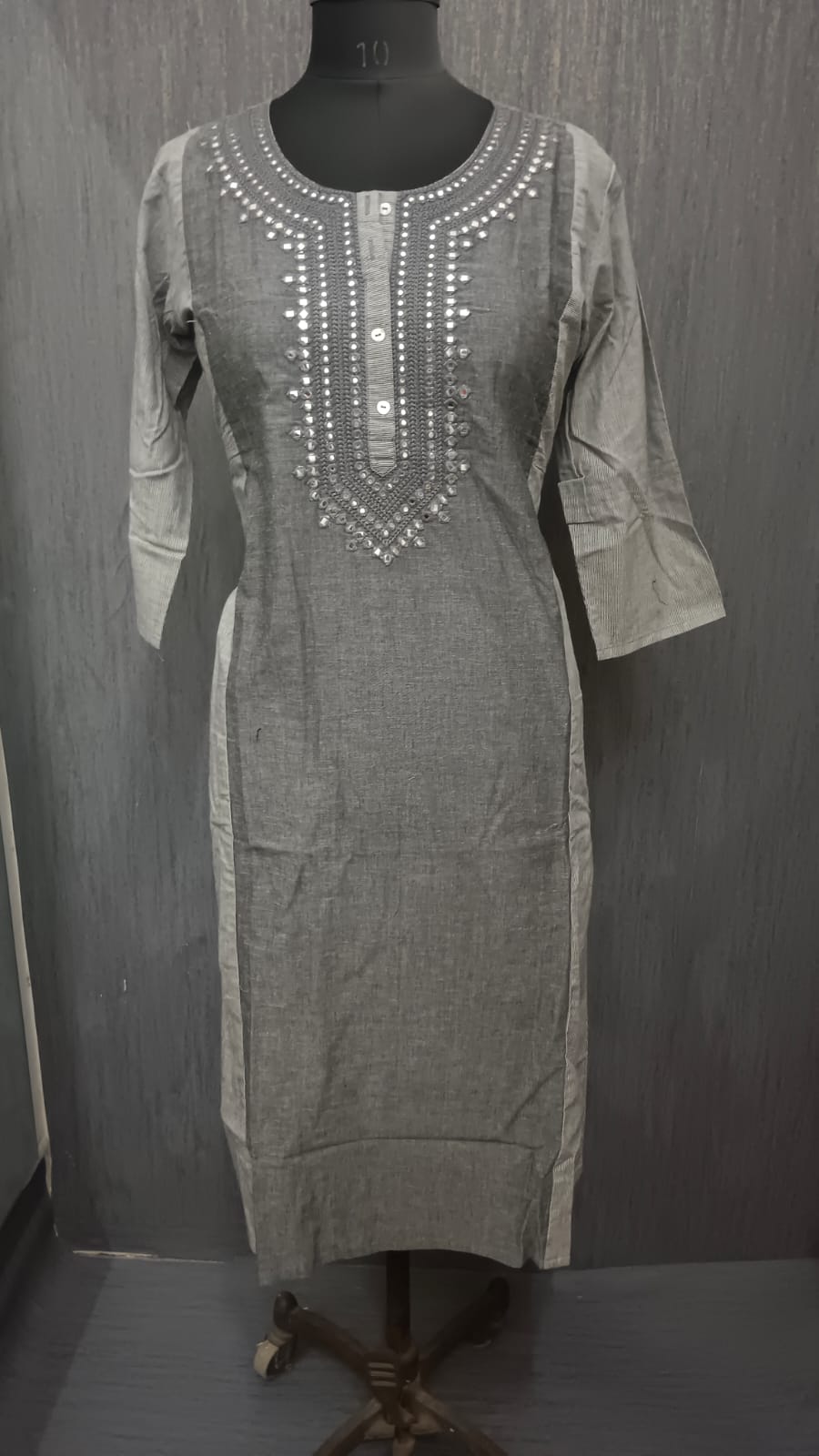Charcoal Grey Mirror Work Kurti
