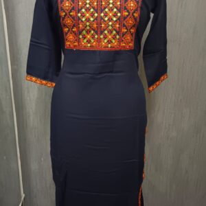 Navy Blue Embroidered Yoke Kurti