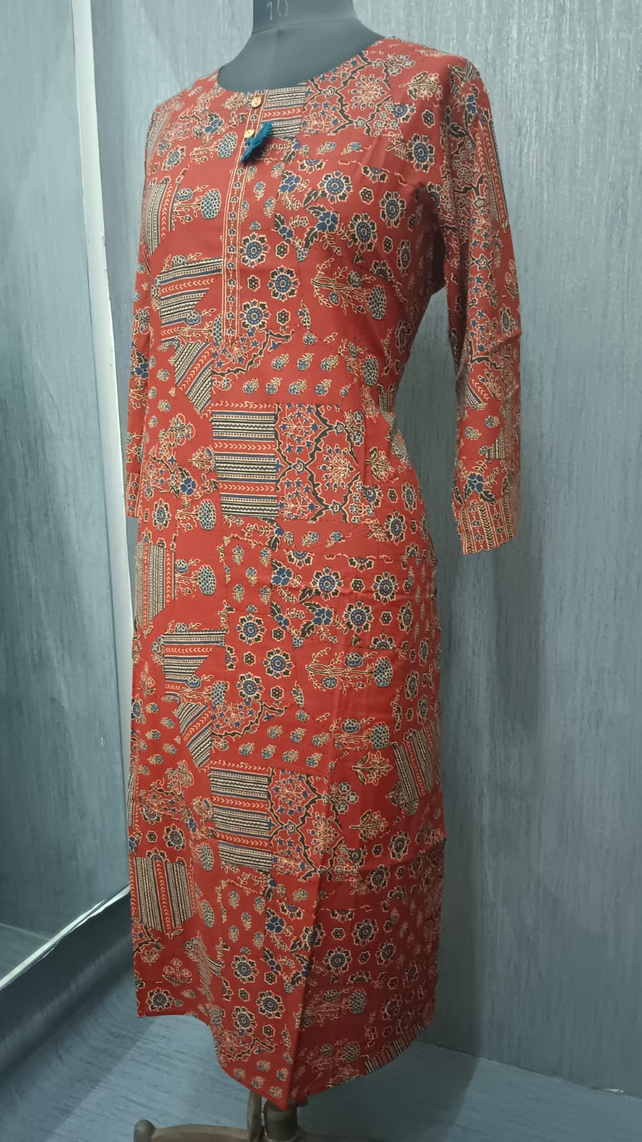 Rust Red Traditional Printed Kurti - Image 2