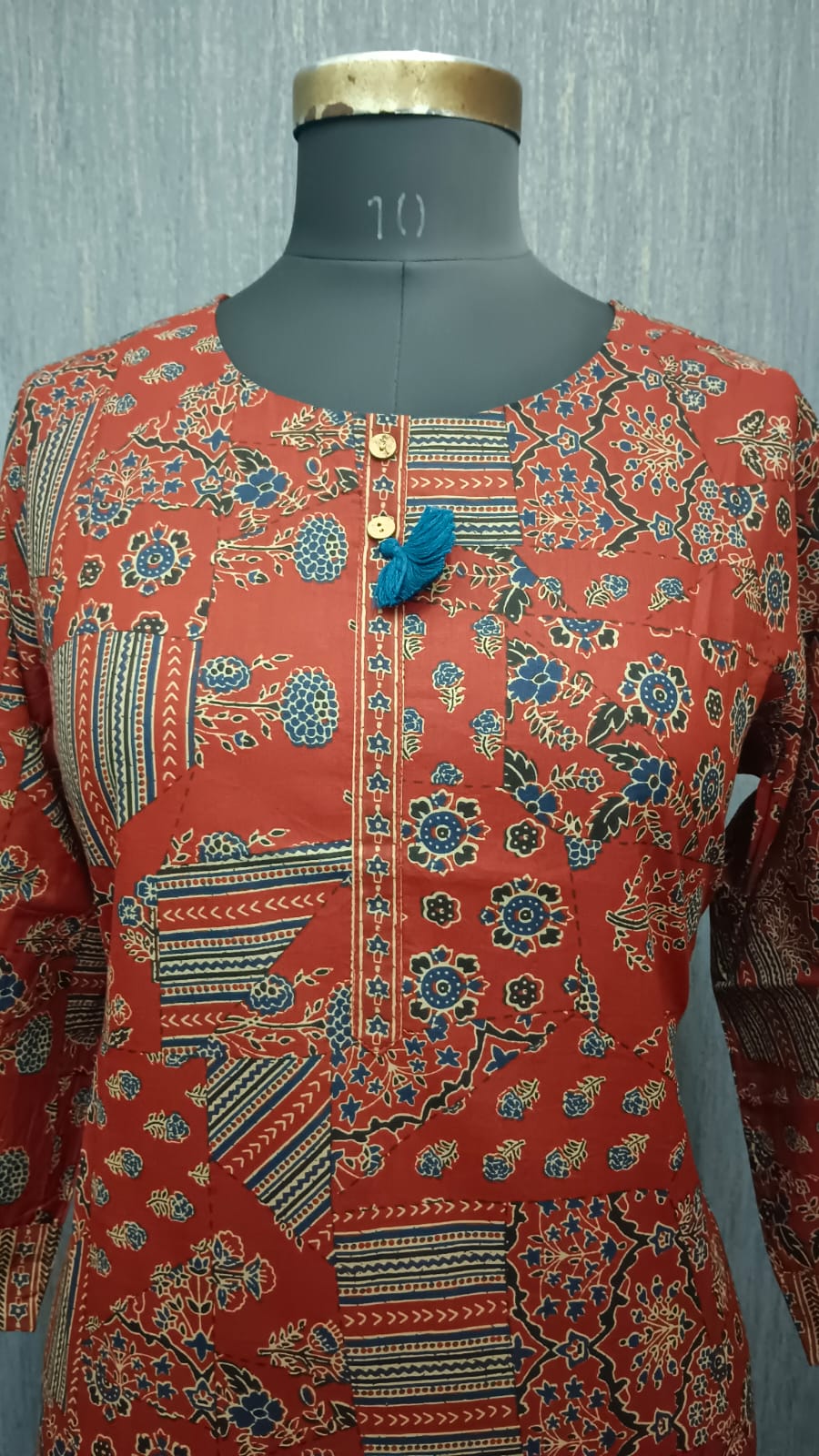 Rust Red Traditional Printed Kurti - Image 3