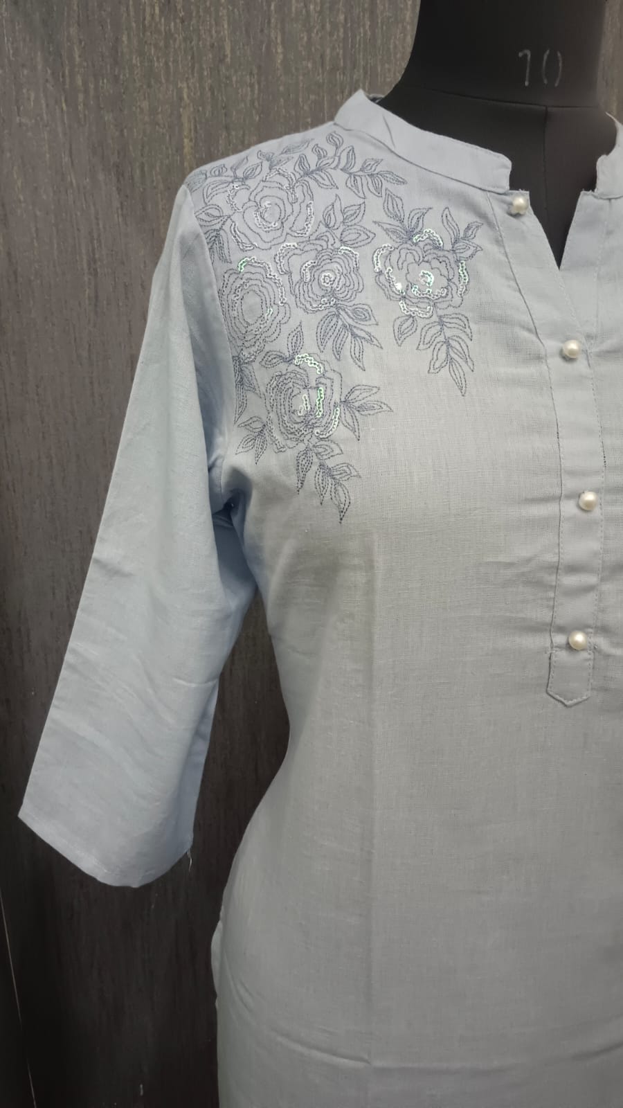 Blue With Embroidery Kurti - Image 3