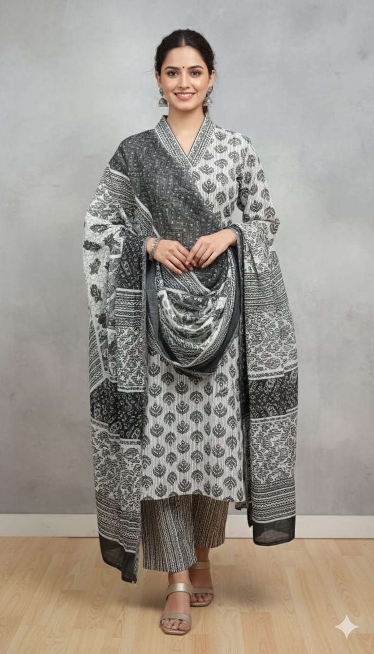 Black & White Hand block Printed