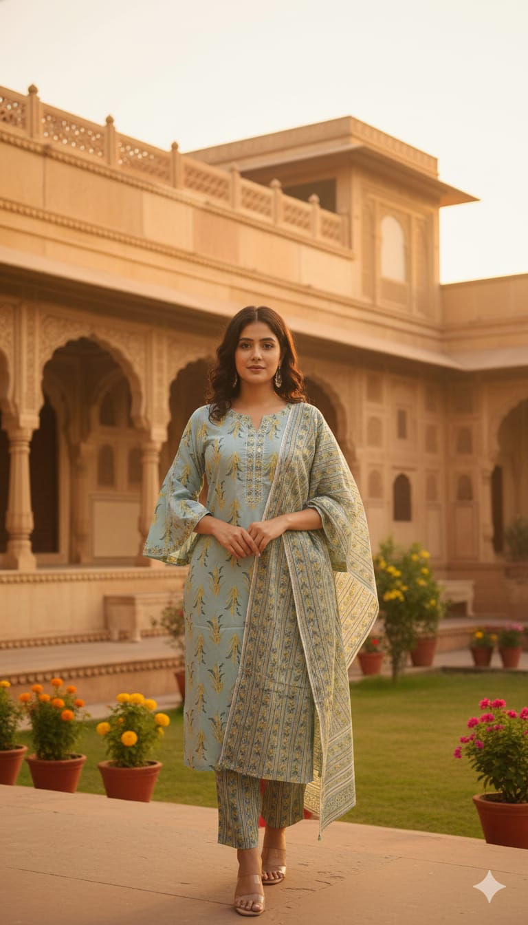 Fresh Bloom Aqua Kurti Set - Image 4