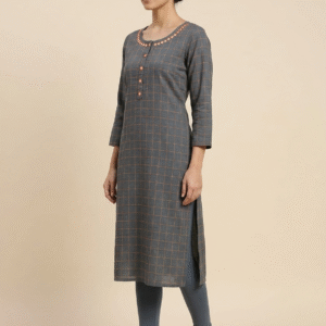 Elegant Charcoal Checkered Straight Kurti  2374