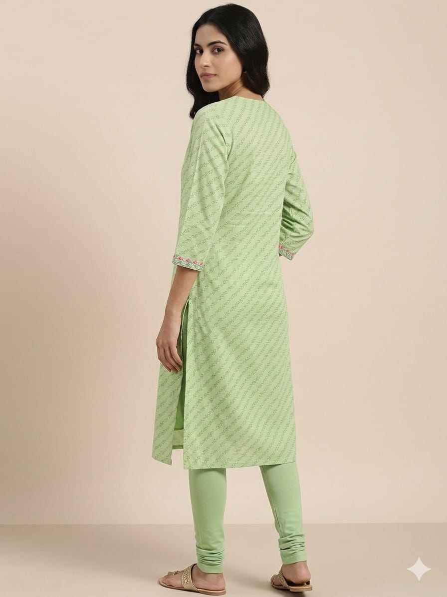 Pastel Mint Printed Paneled Kurti 3497 - Image 3