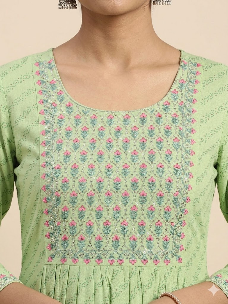 Pastel Mint Printed Paneled Kurti 3497 - Image 2