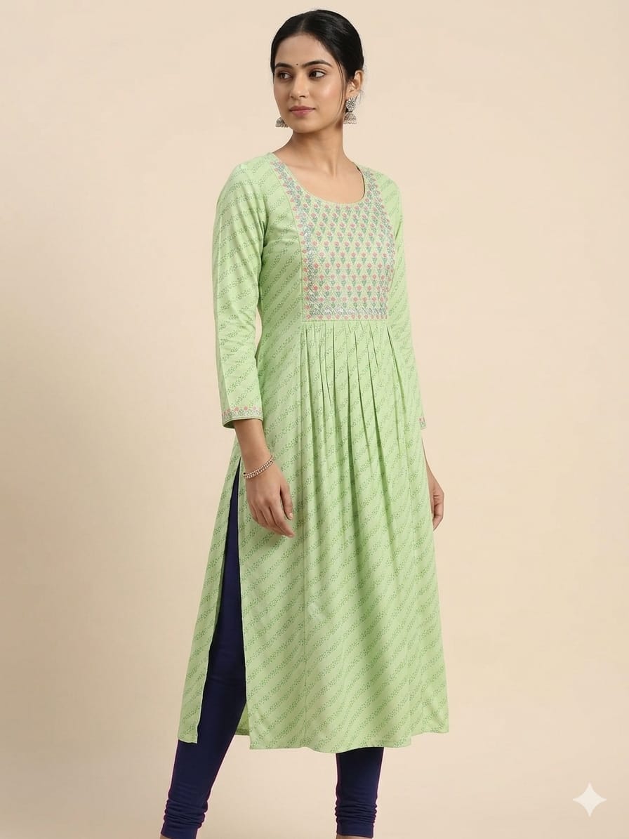 Pastel Mint Printed Paneled Kurti 3497