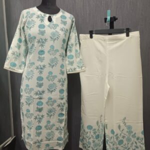White & Aqua Floral Printed 6024