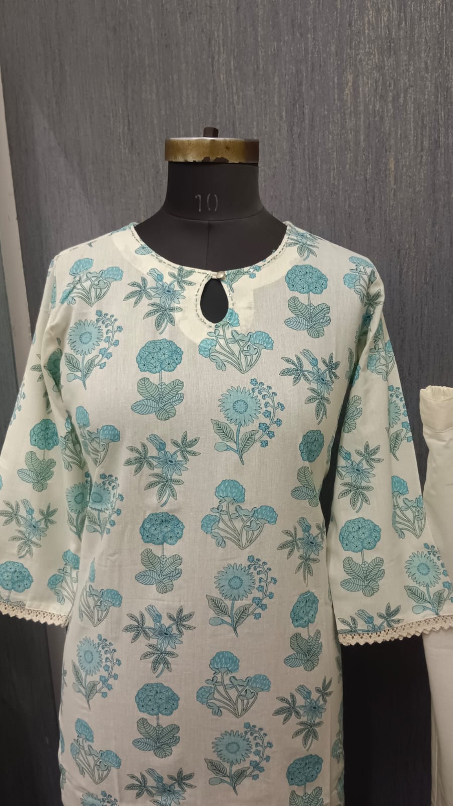 White & Aqua Floral Printed 6024 - Image 2