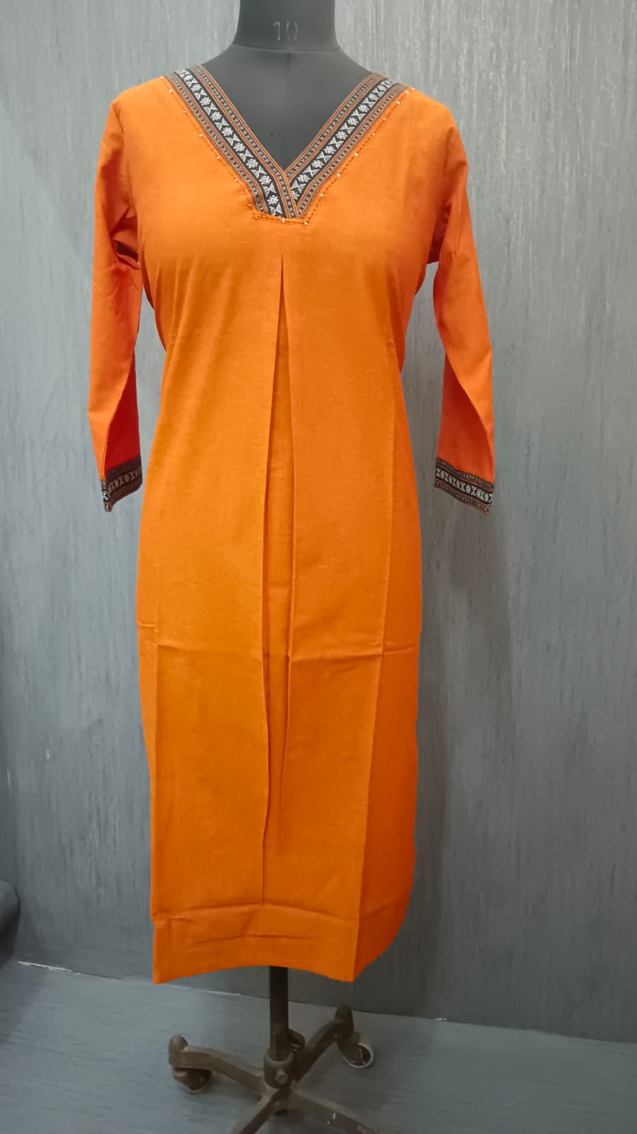 Orange Cotton Straight Kurti 6086
